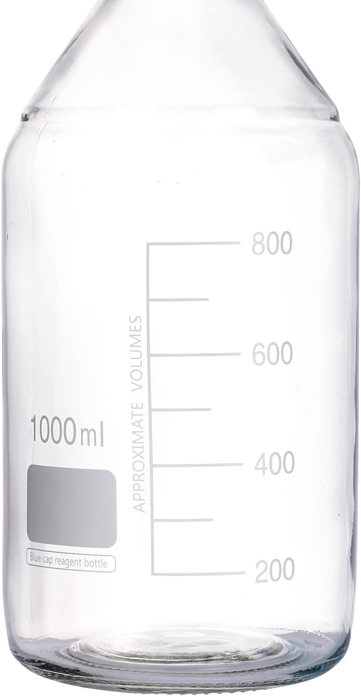 Pastein 4 Pieces 1000 mL Graduated Round Reagent Media Bottle Storage Glass Bottle with GL45 Red Screw Cap - Image 2
